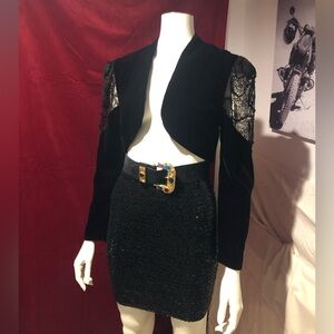 Vintage Contempo Casuals Velvet & Sequins Lace Puff Shoulder Blazer Festival Szn